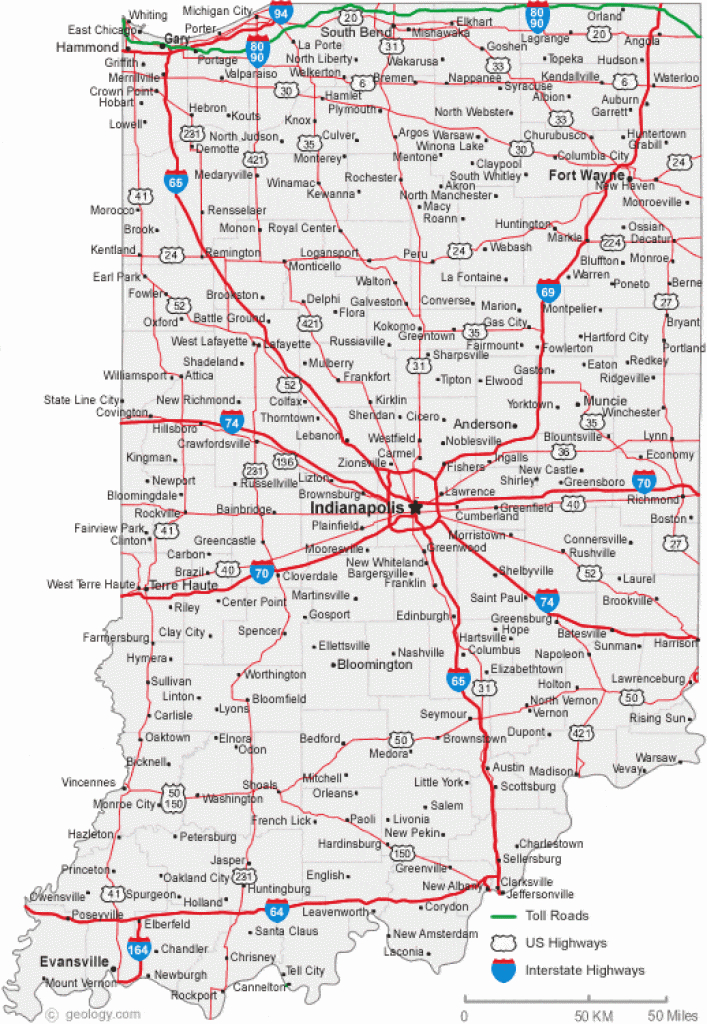 Map Of Indiana Cities - Indiana Road Map regarding Indiana State Map Printable