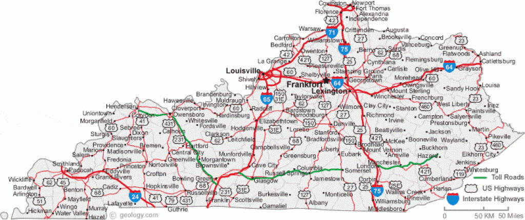 Map Of Kentucky Cities - Kentucky Road Map for Map Of Kentucky And Surrounding States