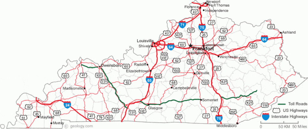 Map Of Kentucky throughout Kentucky State Map With Cities And Counties