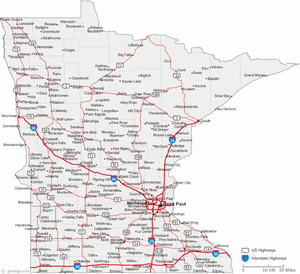 Map Of Minnesota Cities - Minnesota Road Map in Road Map Of Northern States