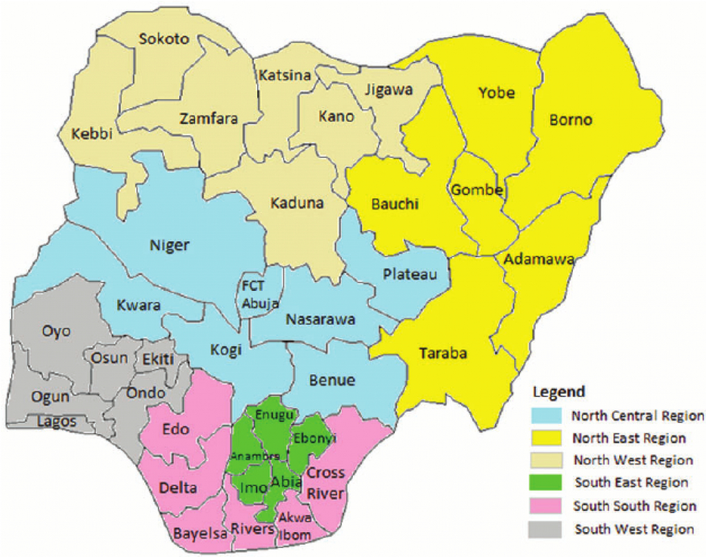 Map Of Nigeria Showing The 36 States And Federal Capital Territory throughout Map Of Nigeria With States