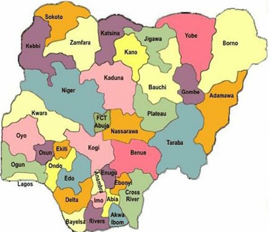 Map Of Nigeria Showing The States Of The Federation And The Federal 