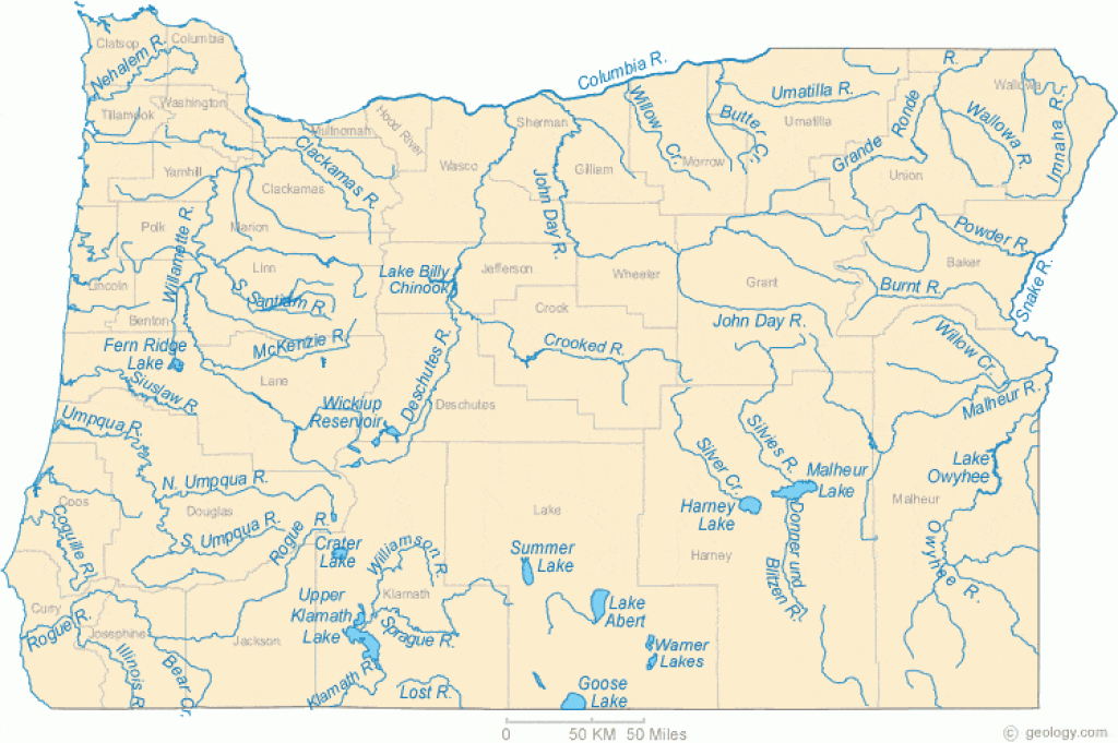 Map Of Oregon Lakes, Streams And Rivers for Washington State Rivers Map