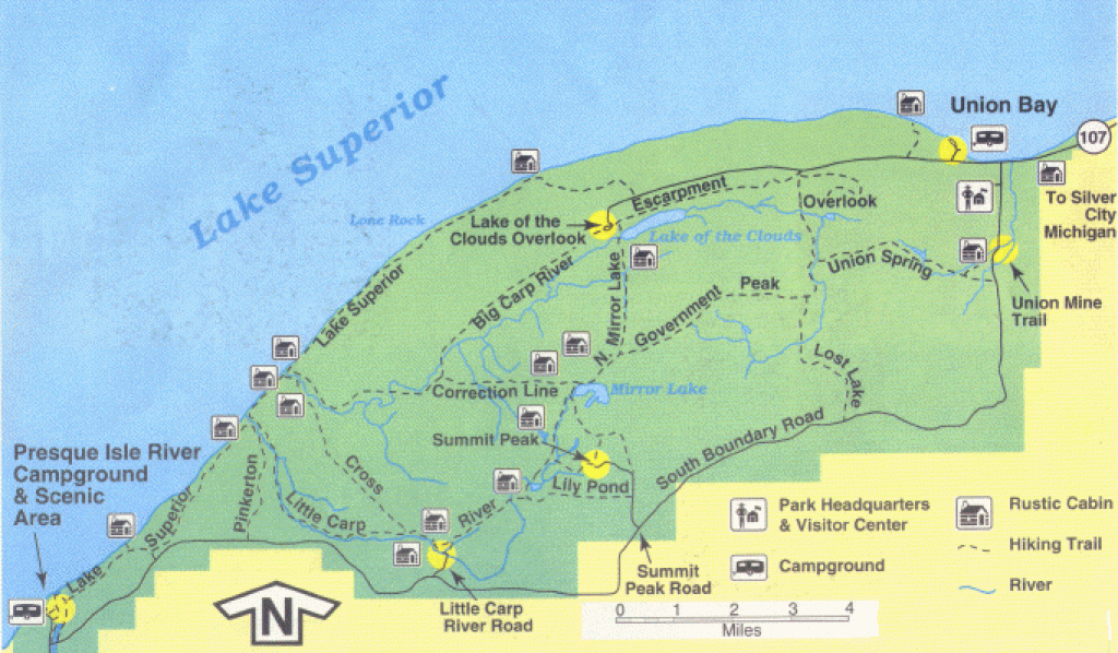 Map Of Porcupine Mountains Wilderness State Park, Ontonagon, Michigan in Map Of Porcupine Mountains State Park