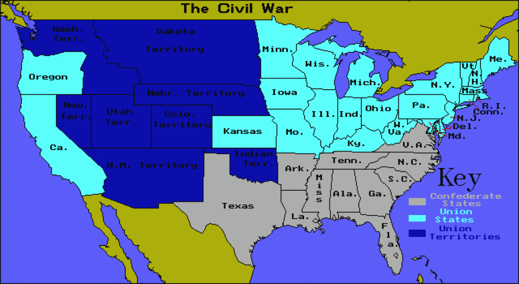 Map Of The Union And Confederate States for Civil War Map Union And Confederate States