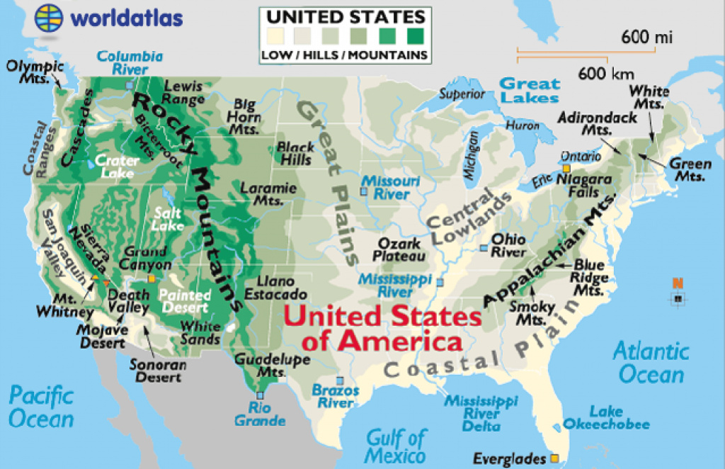 Map Of The United States Mountains And Rivers And Travel Information intended for United States Map With Rivers And Lakes And Mountains