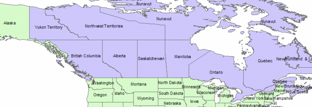 Map Of U.s.-Canada Border Region. The United States Is In Green And in United States Canada Map