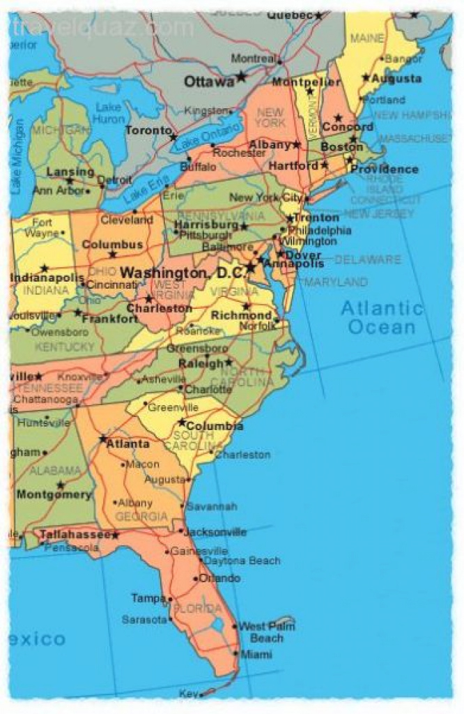 east coast states map printable map