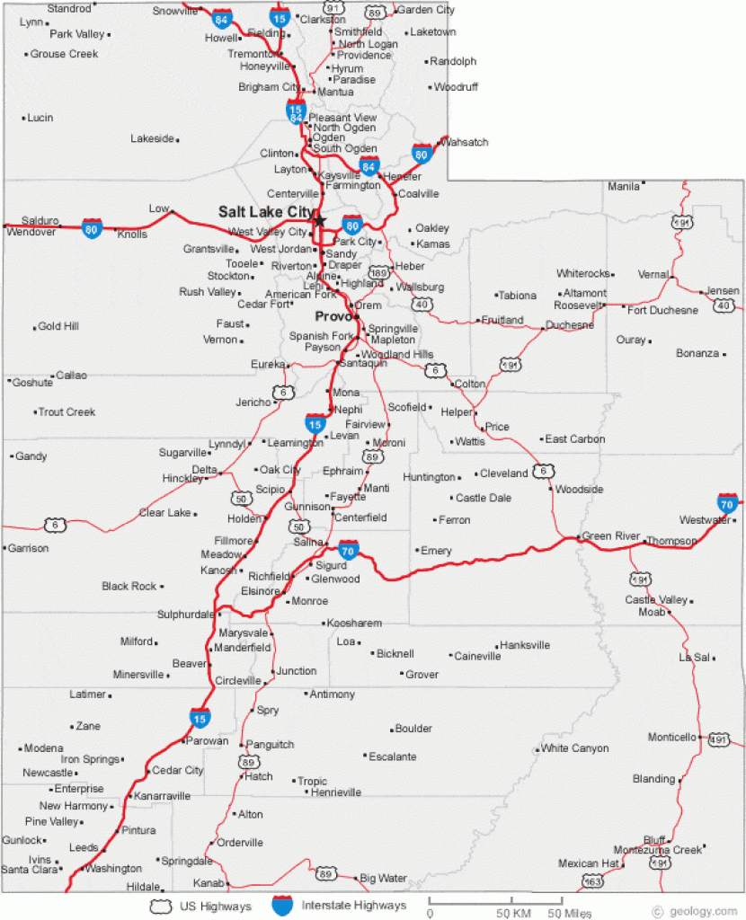 Map Of Utah Cities - Utah Road Map intended for Road Map Of Northern States