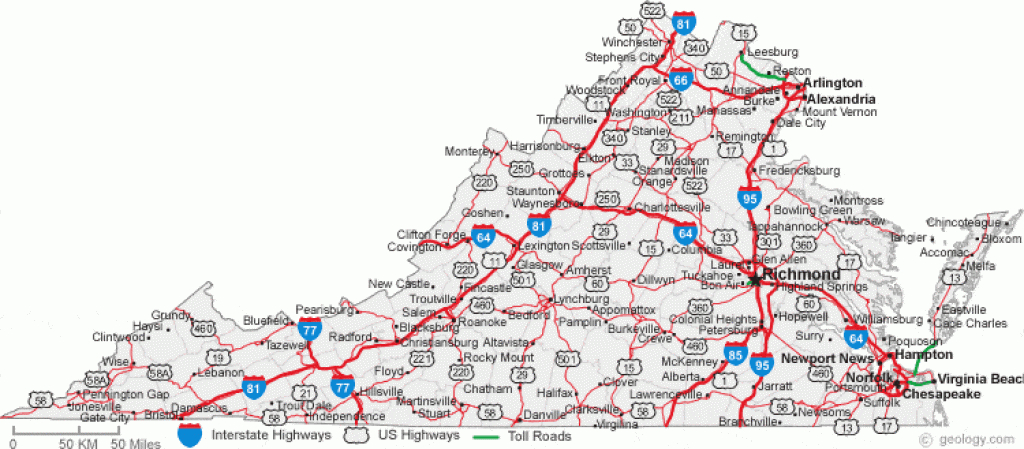 Map Of Virginia Cities - Virginia Road Map pertaining to Virginia State Map Printable