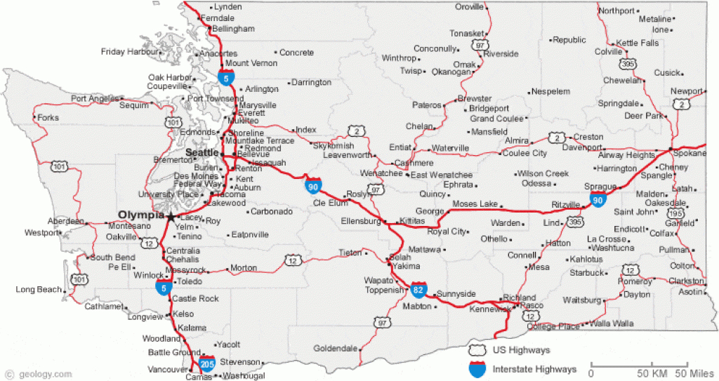 Map Of Washington Cities - Washington Road Map intended for Washington State Road Map Printable