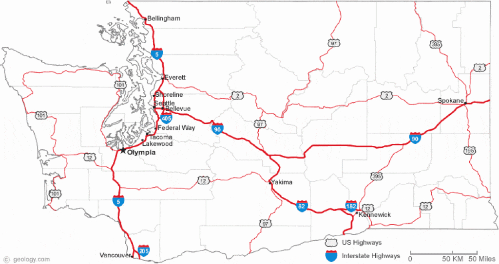 Map Of Washington with Detailed Road Map Of Washington State