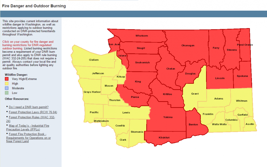 Map Of Wildfire Danger In Wacounty Releasedthe State Dept with regard to Washington State Air Quality Map