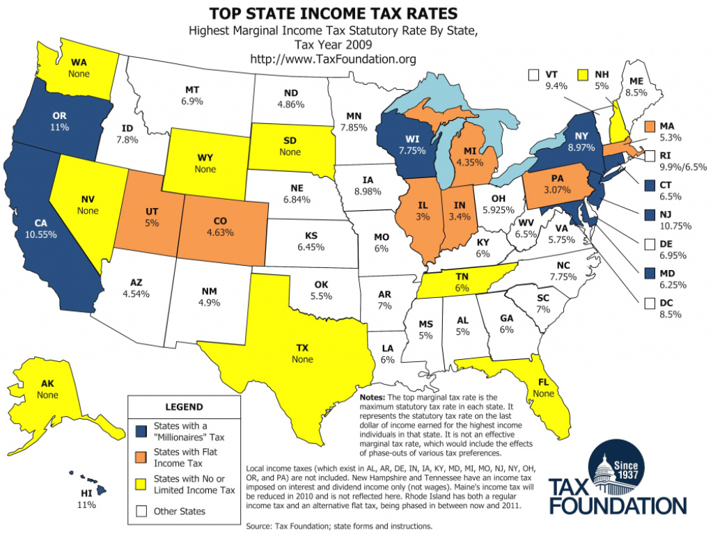 Map: Top State Income Tax Rates - Tax Foundation intended for State Income Tax Map