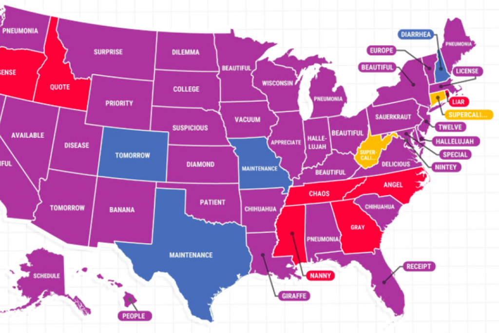 Map: Words People In Each State Can&amp;#039;t Spell For Their Lives regarding Map Of Who Won Each State