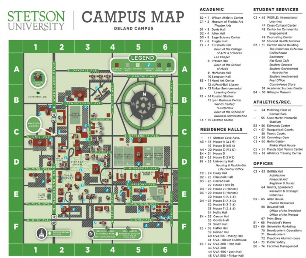 Maps, Contacts And Info | Stetson Campus Map Resources For Stetson intended for Daytona State College Deland Campus Map