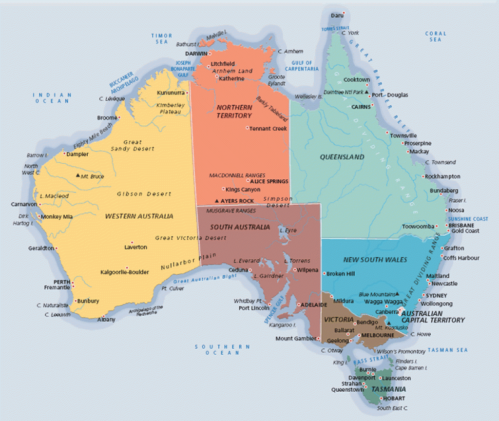 Maps Page On Australia in Map Of Australia With States And Major Cities