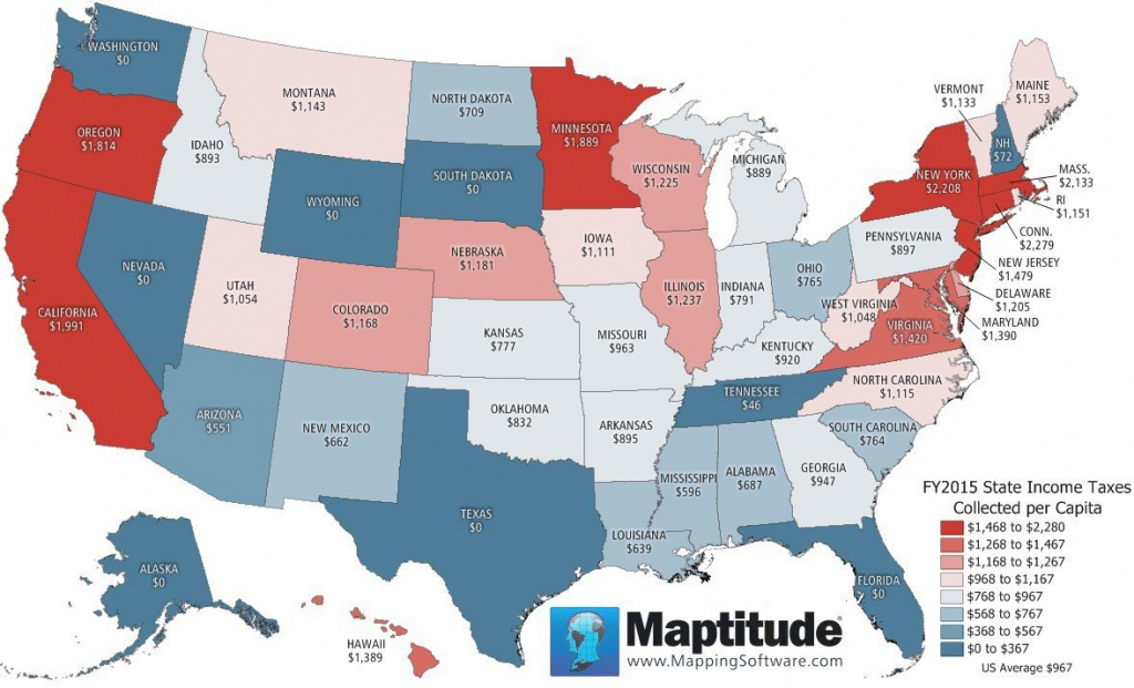 Maptitude Map: Per Capita State Income Taxes pertaining to Us State Tax Map