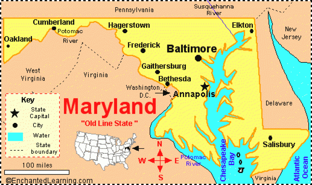 Maryland: Facts, Map And State Symbols - Enchantedlearning inside Map Of Maryland And Surrounding States