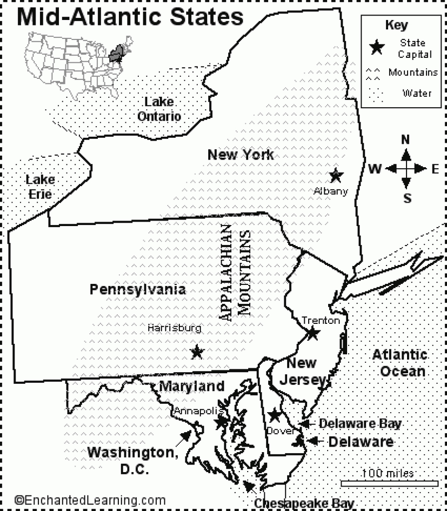 Mid-Atlantic States Map/quiz Printout - Enchantedlearning intended for Mid Atlantic States And Capitals Map