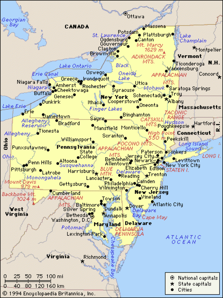 Middle Atlantic States Map in Mid Atlantic States And Capitals Map