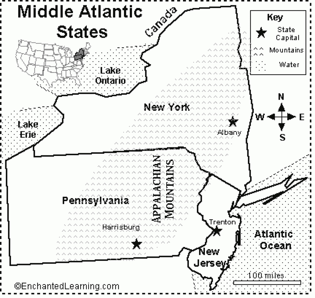Middle Atlantic States Map/quiz Printout - Enchantedlearning within Mid Atlantic States And Capitals Map