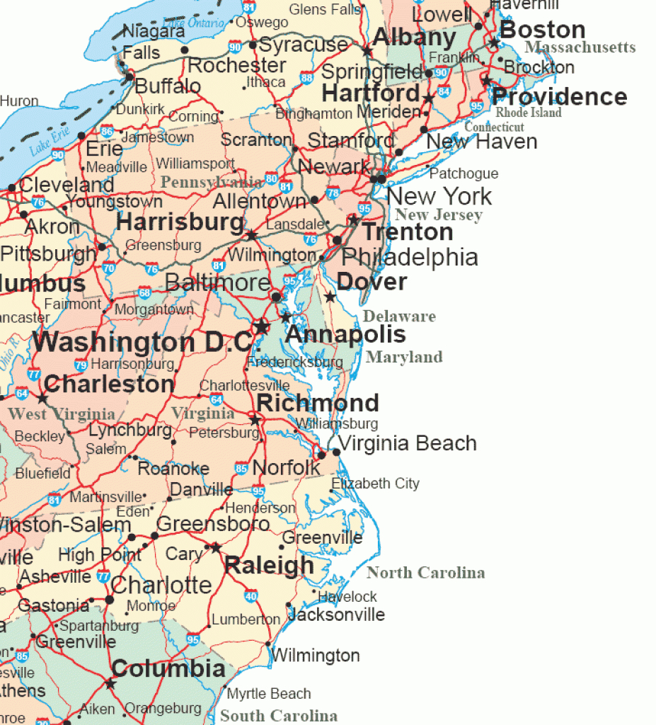 Middle Atlantic States Road Map regarding Mid Atlantic States And Capitals Map