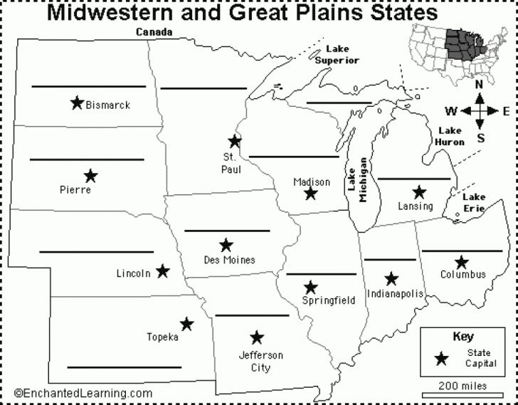 Midwest Map With Capitals Label Midwestern Us States Printout