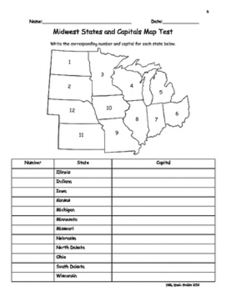 Midwest States And Capitals Map Quiz Printable Map