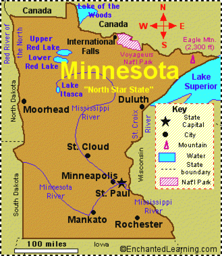 Minnesota: Facts, Map And State Symbols - Enchantedlearning throughout Mn State Map Of Cities