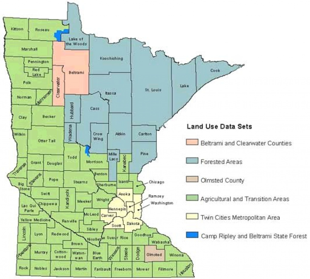 Minnesota Land Use And Cover: Recent in Minnesota State Map With Counties