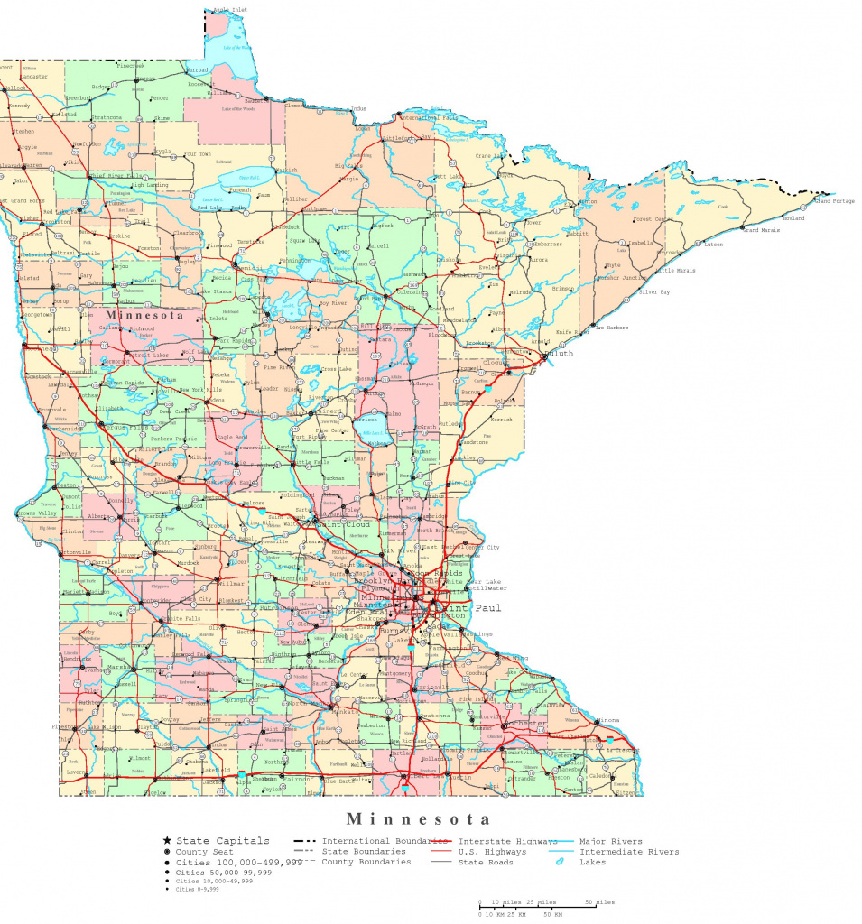 Minnesota Printable Map within Mn State Map Of Cities