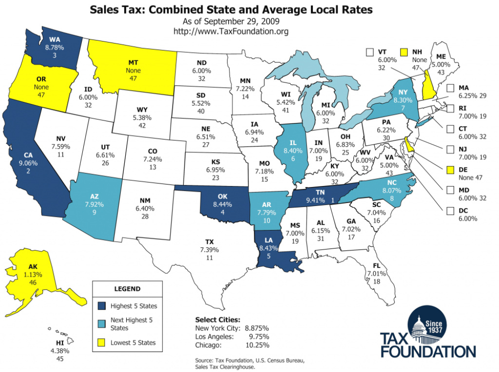 Monday Map: Sales Tax Combined State And Average Local Rates - Tax in Sales Tax By State Map