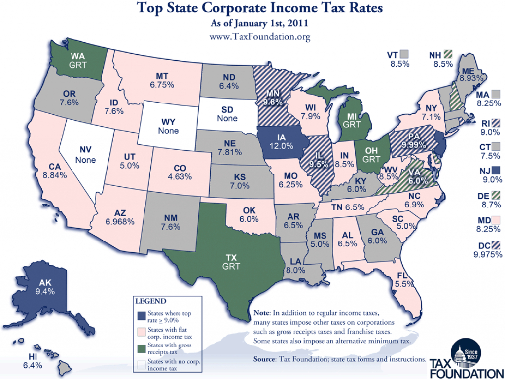 Monday Map: State Corporate Income Tax Rates - Tax Foundation pertaining to States With No Income Tax Map