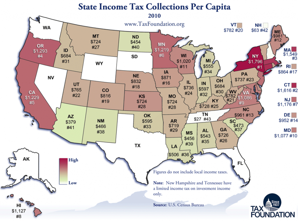 Monday Map: State Income Tax Collections Per Capita, 2010 - Tax inside States With No Income Tax Map