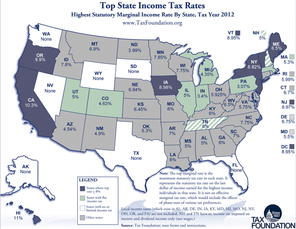 Monday Map: Top State Marginal Income Tax Rates, As Of January 1St with regard to Tax Rates By State Map
