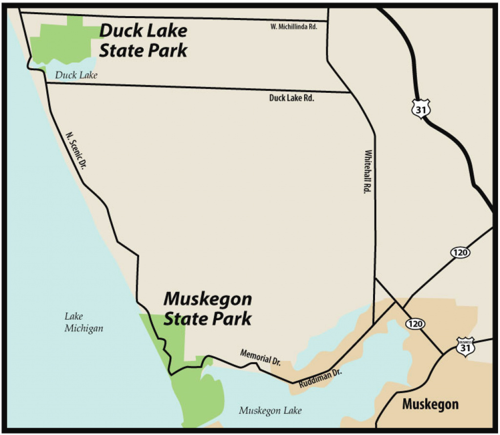 Muskegon &amp;amp; Duck Lake State Parksmaps &amp;amp; Area Guide - Shoreline with Duck Lake State Park Trail Map