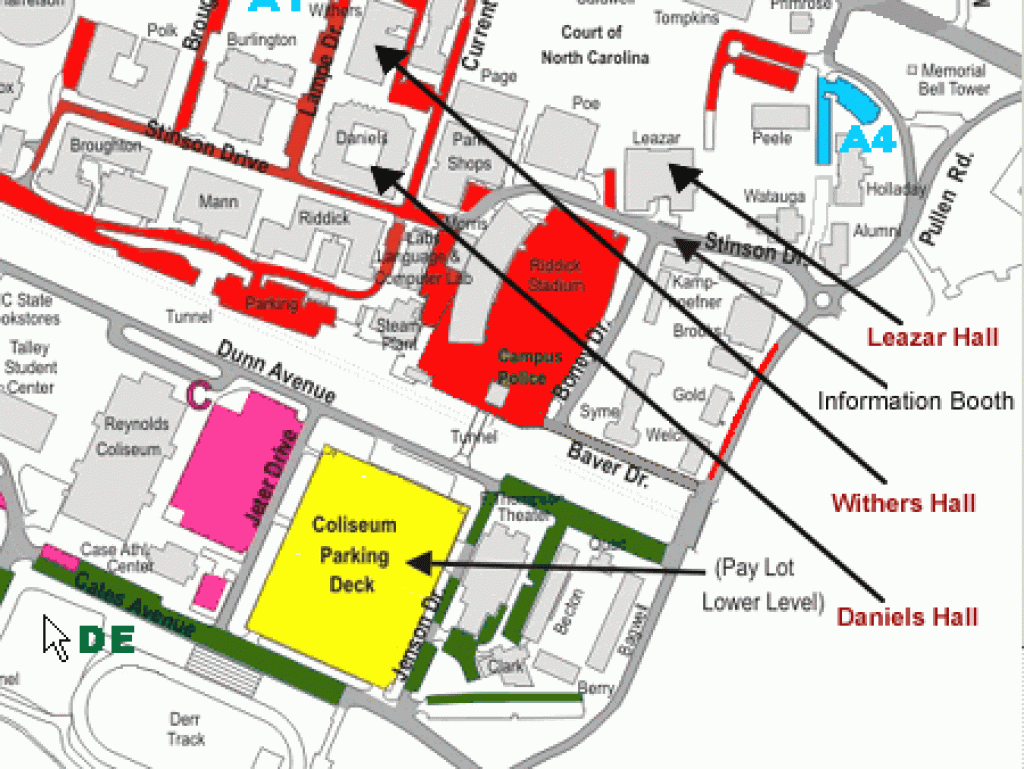 Ncsu/csc:main Campus Buildings in Nc State Parking Map