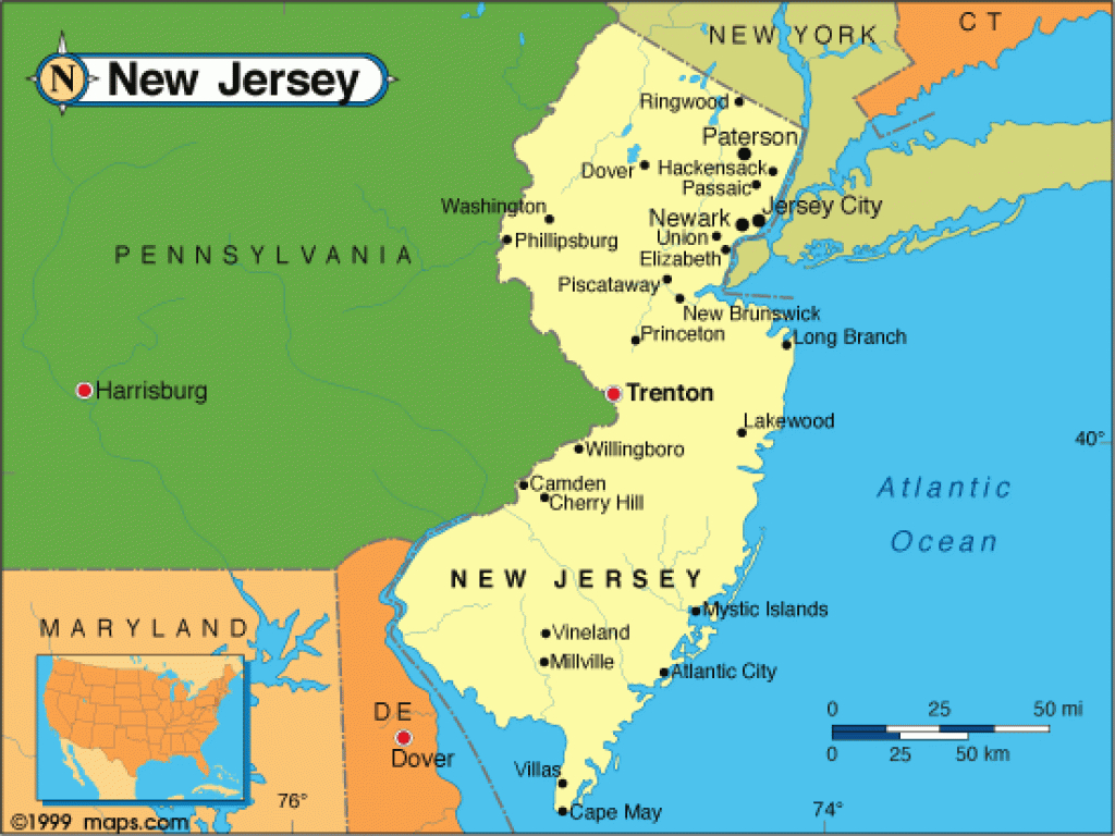 New Jersey Map And New Jersey Satellite Image with Map Of New Jersey And Surrounding States