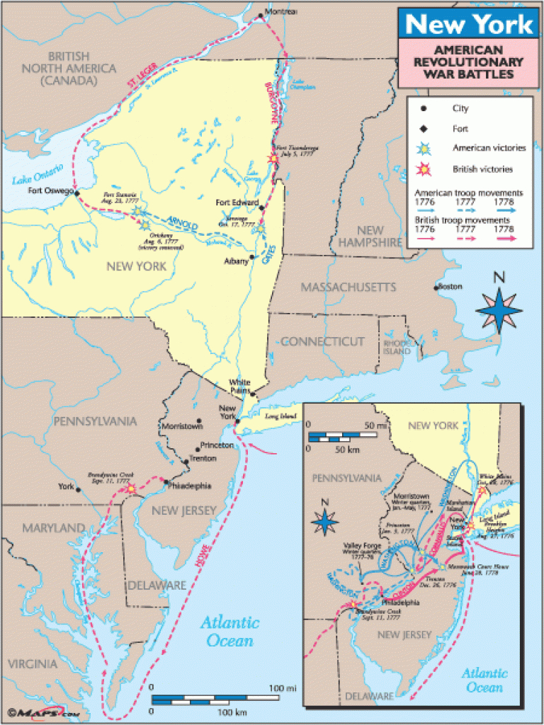 New York Historical Map: American Revolutionary War Battlesmaps within New York State Revolutionary War Map