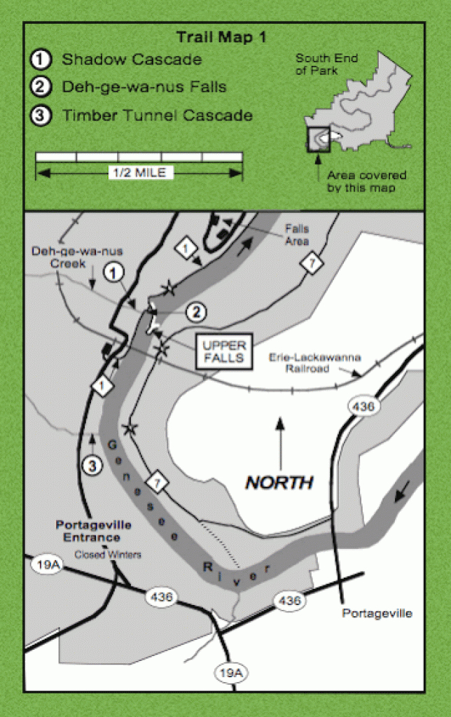 New York Waterfalls You Can Visit -- Letchworth State Park -- Falls in Letchworth State Park Trail Map