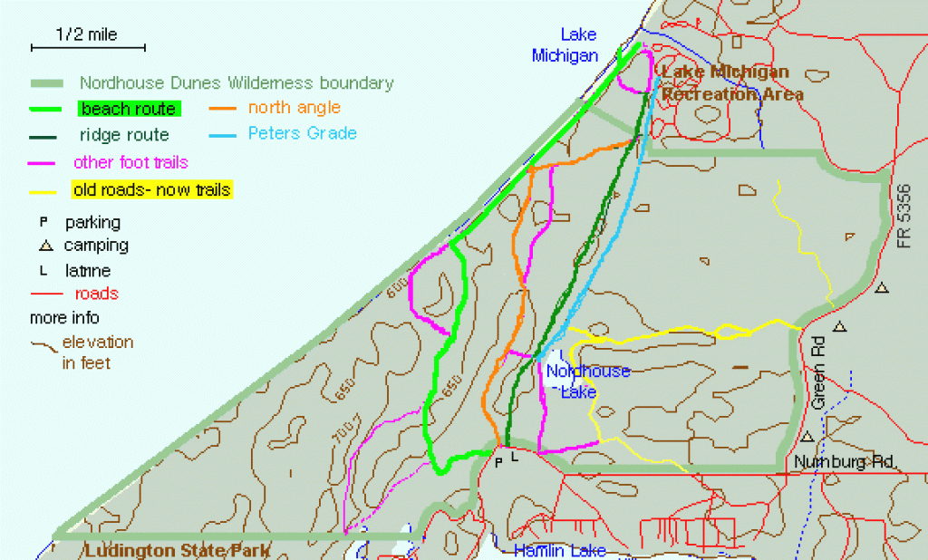 Nordhouse Dunes Map And Guide throughout Ludington State Park Trail Map