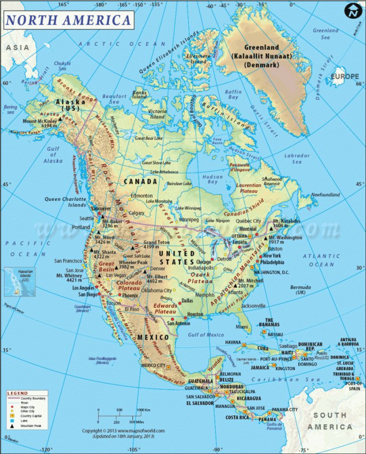 United States And Canada Physical Map