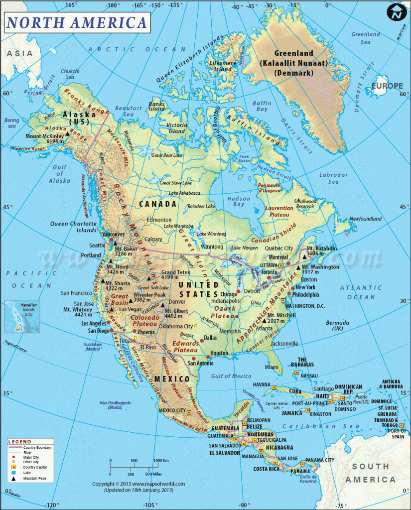 North America Map | Map Of North America throughout United States And Canada Physical Map