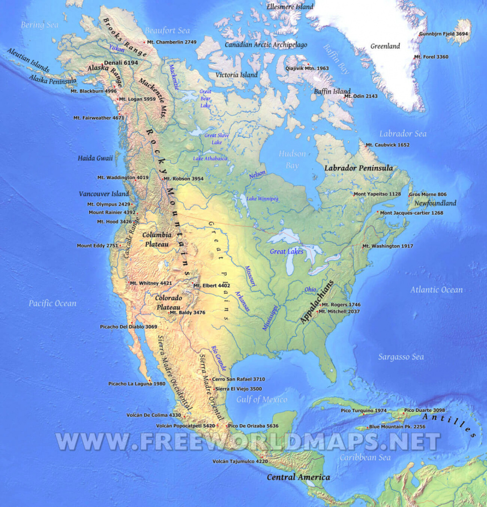 North America Physical Map – Freeworldmaps throughout United States And Canada Physical Map