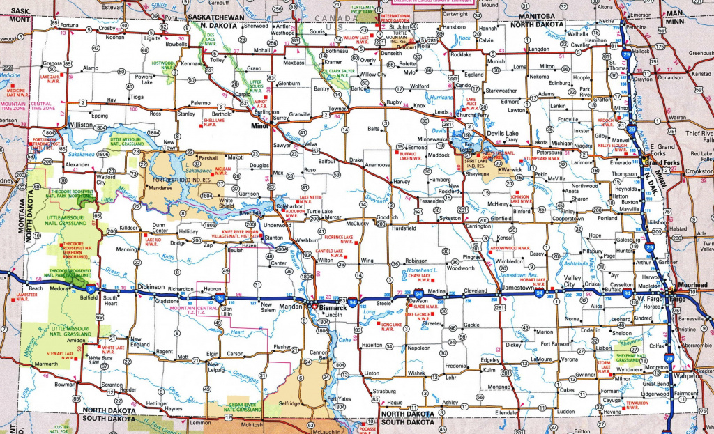 North Dakota Road Map inside North Dakota State Highway Map