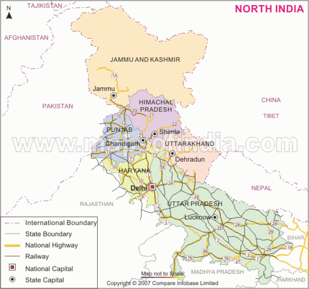 Northern India Map throughout Northern States Map