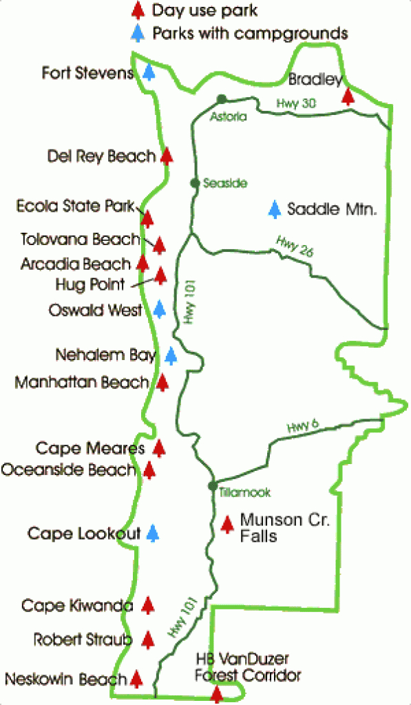 Northern Oregon Coast State Parks for Oregon State Parks Map