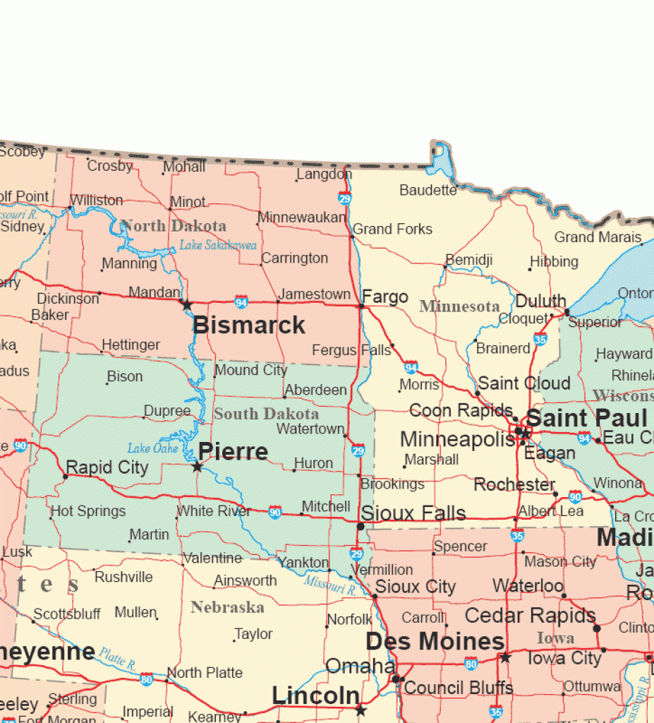 Northern Plains States Road Map for Map Of Northern United States