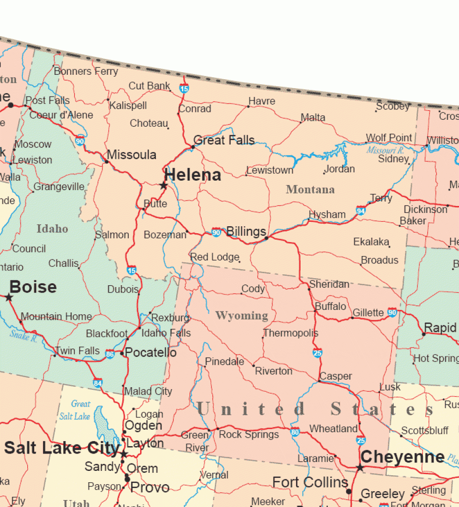 Northern Rocky Mountain States Road Map regarding Map Of Northern United States